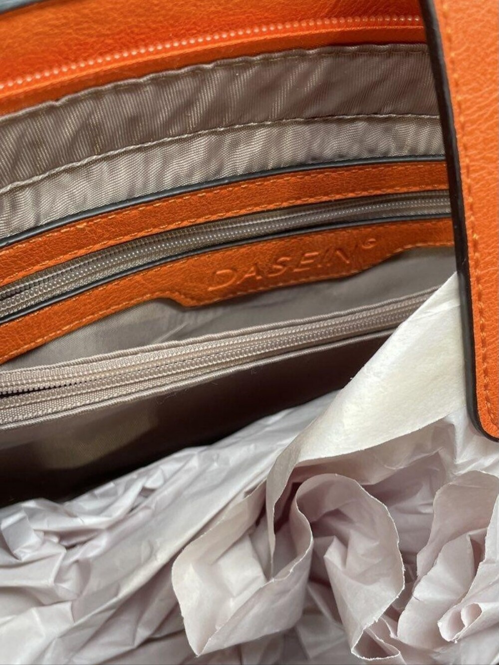Dasein Women's Orange Structured Tote with Top Handles - Picture 5 of 5